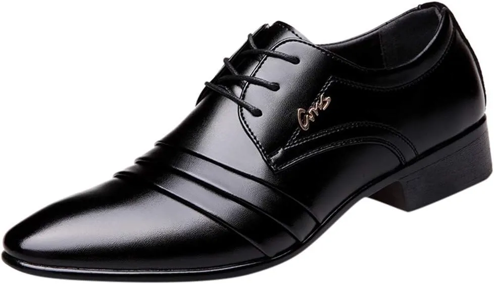 Mens Retro Black Dress Shoes with Comfortable Low Heel Mens Cap Toe Oxfords Arch Support Walking Leather Shoes Business Formal Oxfords for Men Non Slip Dating Leather Shoe Suit Footwear