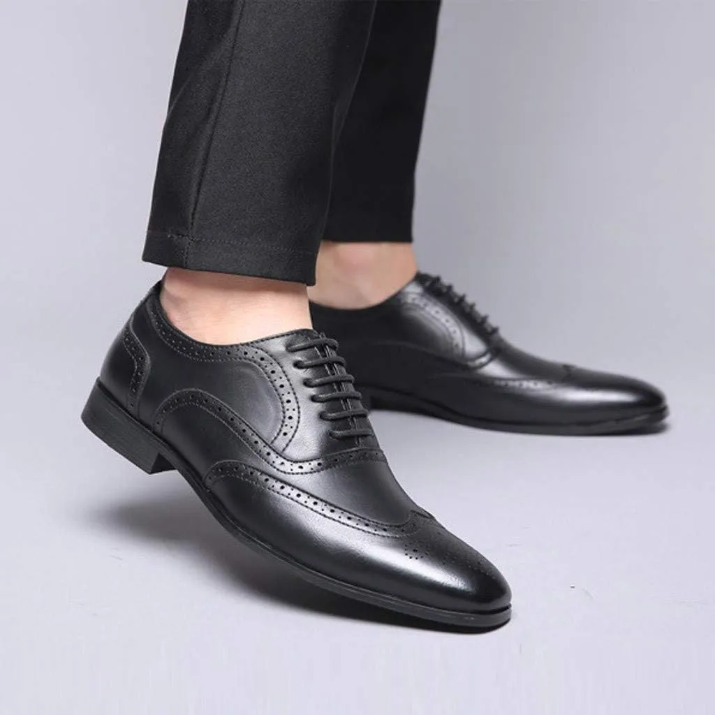 Men's Retro Dress Oxfords Shoes Comfortable Supple Business Formal Shoes Men Non Slip Low Heel Dress Shoe Casual Wingtip Oxfords Elegant Dating Brogues Breathable Office Leather Shoe