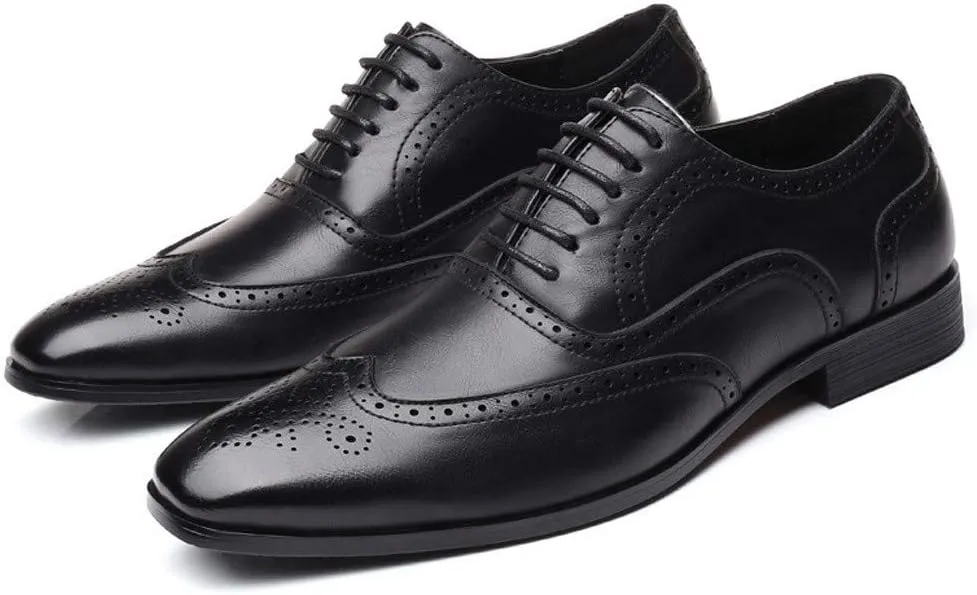 Men's Retro Dress Oxfords Shoes Comfortable Supple Business Formal Shoes Men Non Slip Low Heel Dress Shoe Casual Wingtip Oxfords Elegant Dating Brogues Breathable Office Leather Shoe