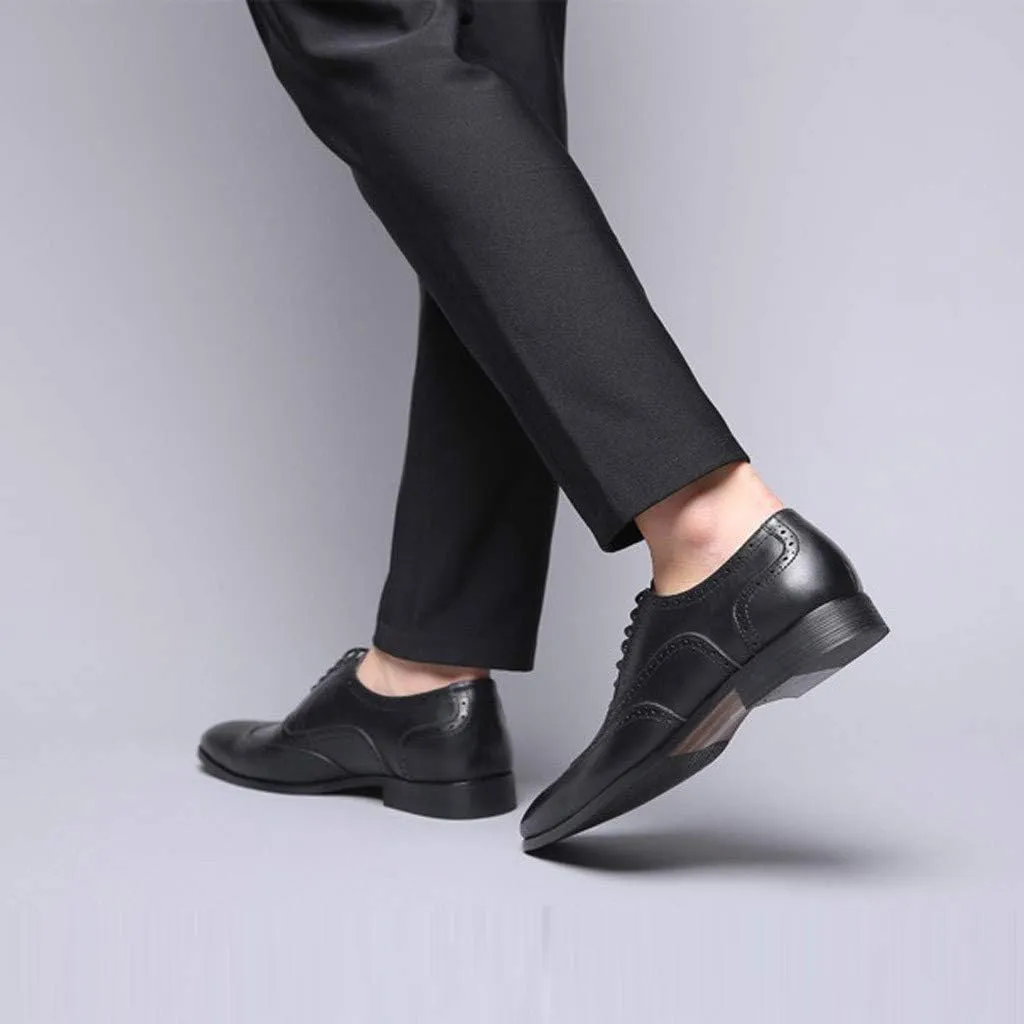 Men's Retro Dress Oxfords Shoes Comfortable Supple Business Formal Shoes Men Non Slip Low Heel Dress Shoe Casual Wingtip Oxfords Elegant Dating Brogues Breathable Office Leather Shoe
