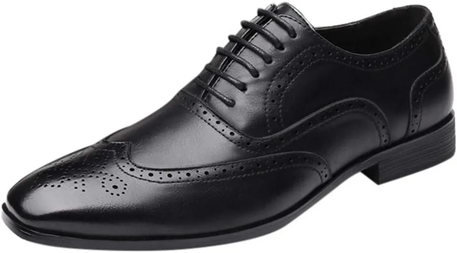 Men's Retro Dress Oxfords Shoes Comfortable Supple Business Formal Shoes Men Non Slip Low Heel Dress Shoe Casual Wingtip Oxfords Elegant Dating Brogues Breathable Office Leather Shoe