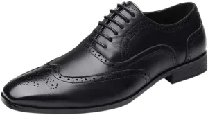 Men's Retro Dress Oxfords Shoes Comfortable Supple Business Formal Shoes Men Non Slip Low Heel Dress Shoe Casual Wingtip Oxfords Elegant Dating Brogues Breathable Office Leather Shoe