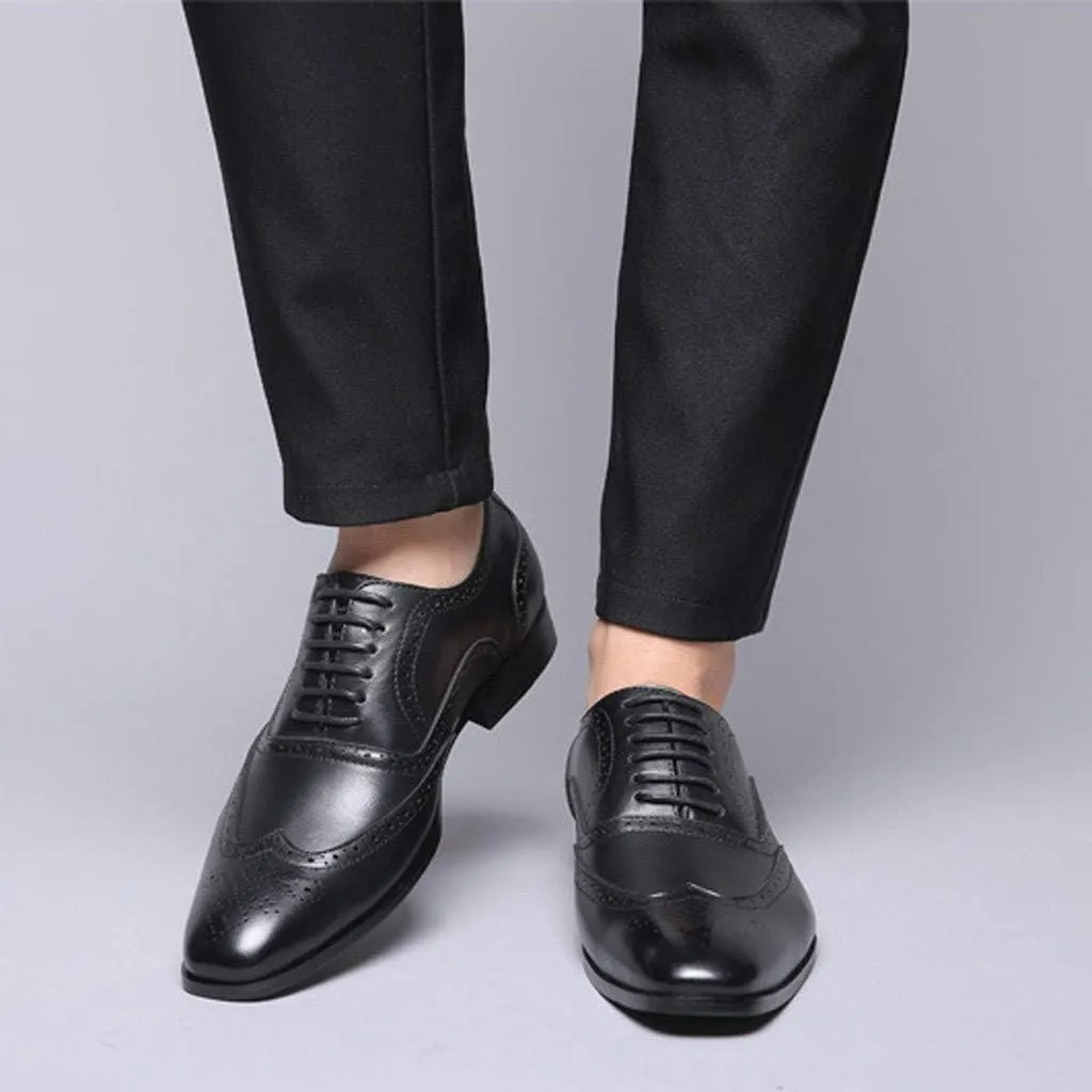 Men's Retro Dress Oxfords Shoes Comfortable Supple Business Formal Shoes Men Non Slip Low Heel Dress Shoe Casual Wingtip Oxfords Elegant Dating Brogues Breathable Office Leather Shoe