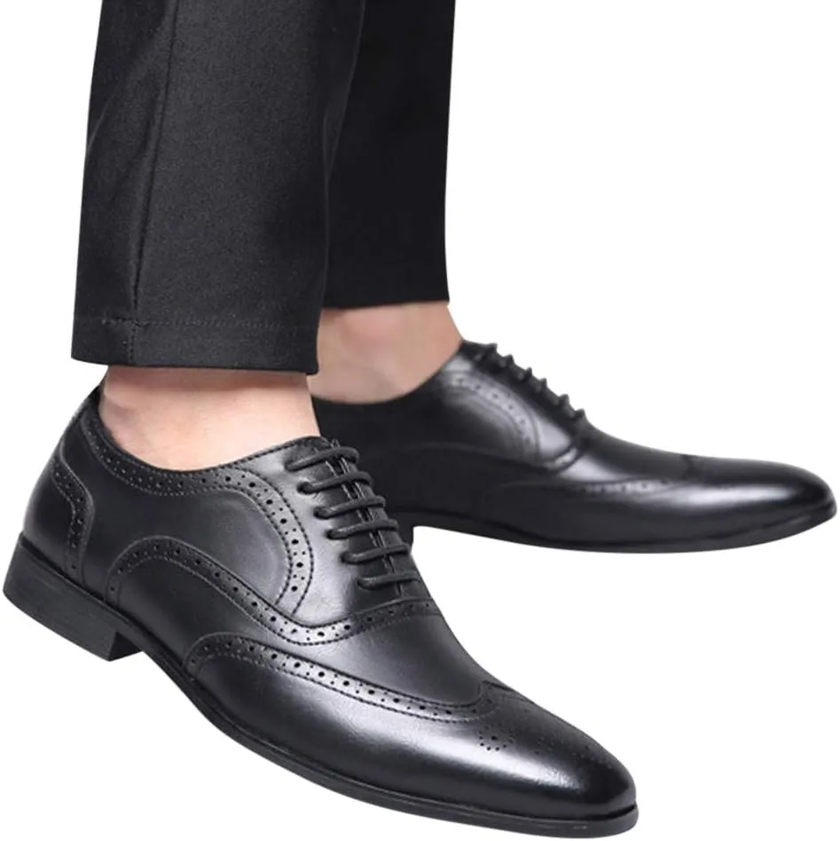 Men's Retro Dress Oxfords Shoes Comfortable Supple Business Formal Shoes Men Non Slip Low Heel Dress Shoe Casual Wingtip Oxfords Elegant Dating Brogues Breathable Office Leather Shoe