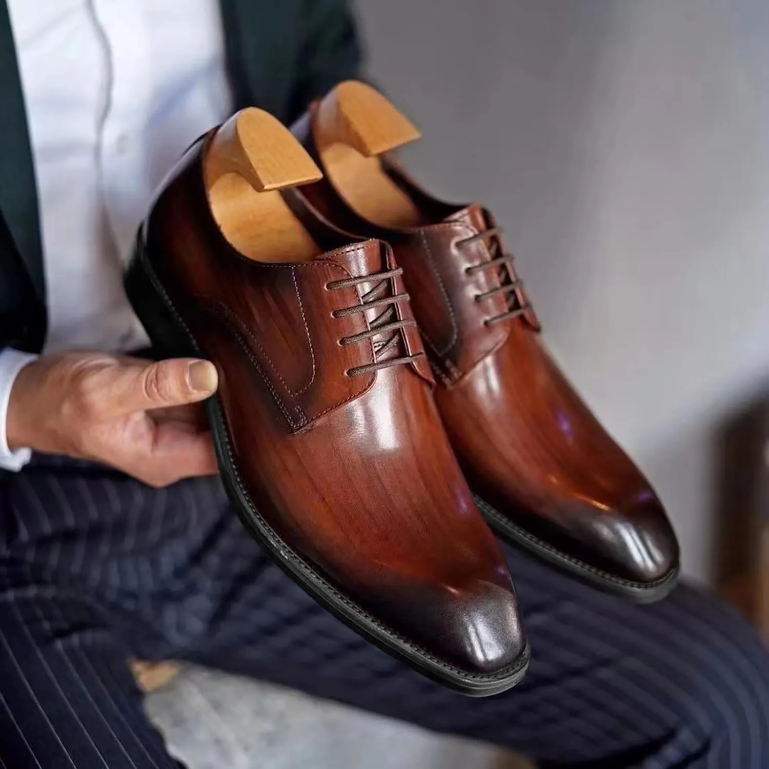 Mens Retro Leather Shoes Elegant Business Formal Shoes Casual Dating Brown Dress Leather Shoe for Men Daily Dress Shoe Squre Toe Lace Up Suit Footwear Comfort Offic Derbby