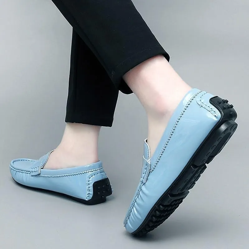 Men's Round Toe Leather Loafers -Lightweight Loafers with Flat Heel, Anti-Slip Driving Shoes for Weddings and Casual Wear