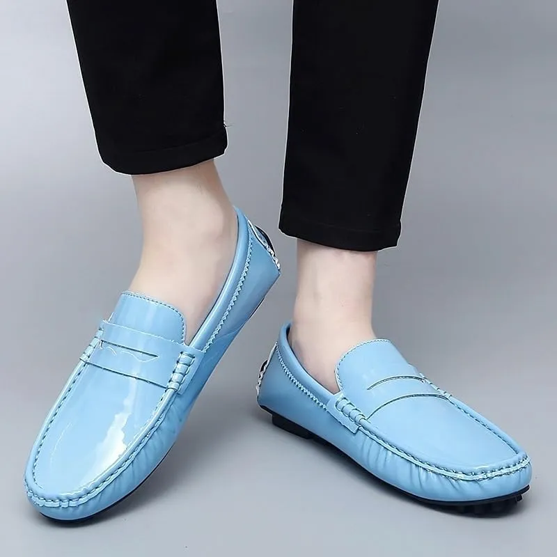 Men's Round Toe Leather Loafers -Lightweight Loafers with Flat Heel, Anti-Slip Driving Shoes for Weddings and Casual Wear