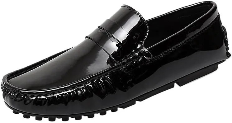 Men's Round Toe Leather Loafers -Lightweight Loafers with Flat Heel, Anti-Slip Driving Shoes for Weddings and Casual Wear