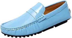 Men's Round Toe Leather Loafers -Lightweight Loafers with Flat Heel, Anti-Slip Driving Shoes for Weddings and Casual Wear