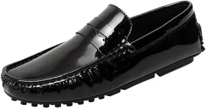 Men's Round Toe Leather Loafers -Lightweight Loafers with Flat Heel, Anti-Slip Driving Shoes for Weddings and Casual Wear