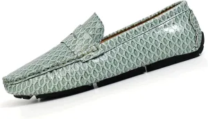 Men's Snake Embossed Leather Loafers Black Slip-On Driving Moccasins Shoes Style