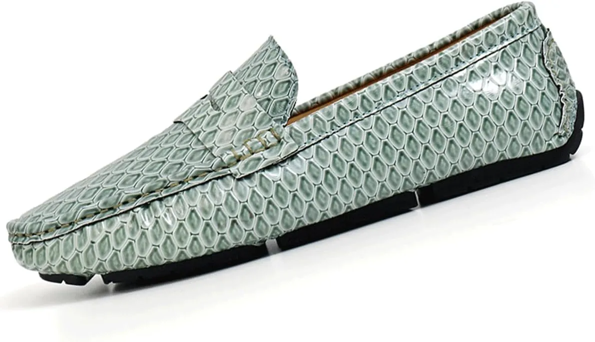 Men's Snake Embossed Leather Loafers Black Slip-On Driving Moccasins Shoes Style