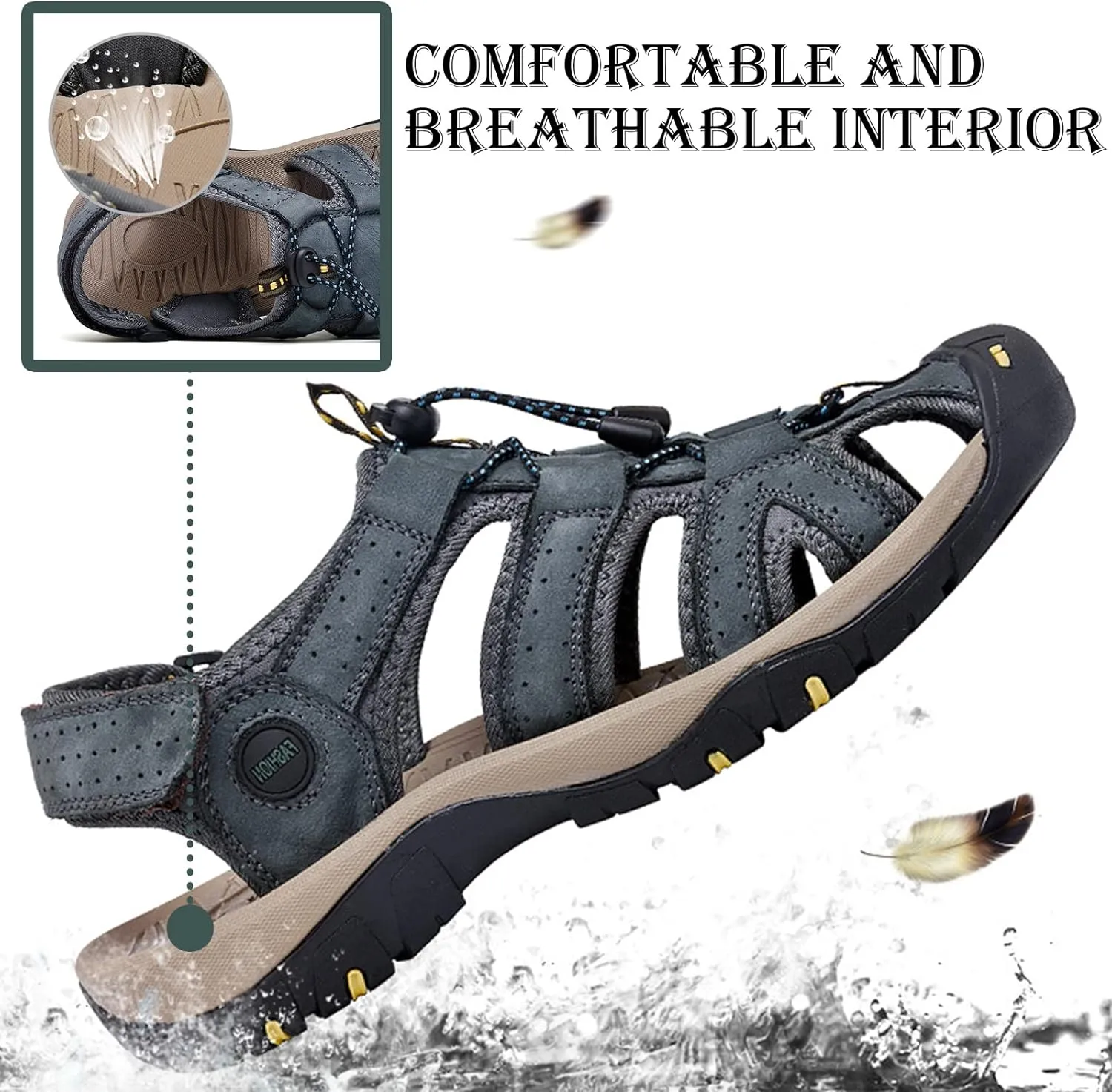 Men's Sport Sandals, Outdoor Hiking Sandals, Closed Toe Water Sandals, Lightweight Sport Sandals for Summer Beach Outdoor Boat Fishing