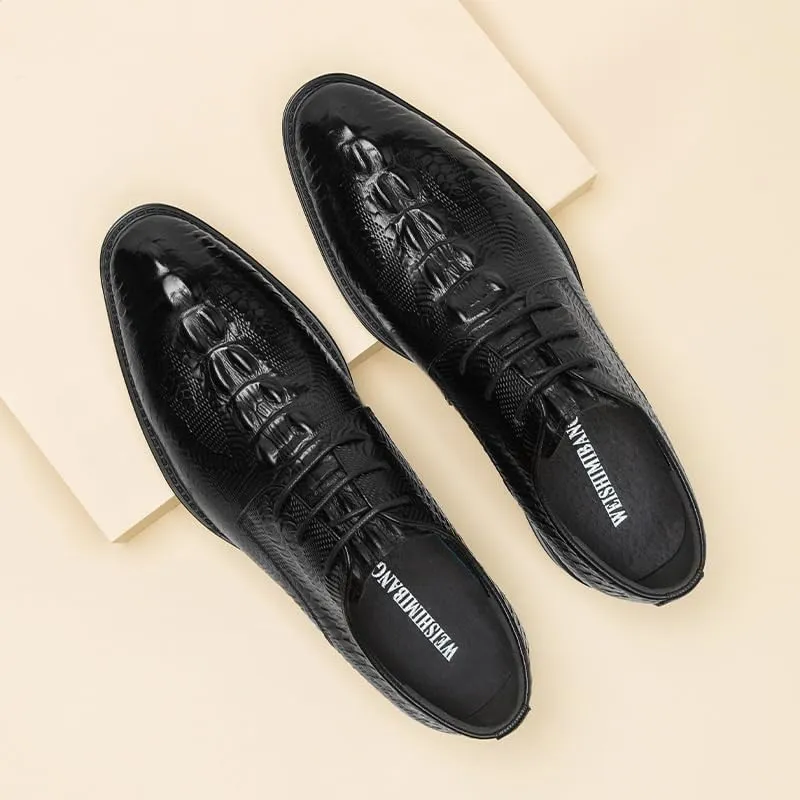 Men's Stylish Genuine Leather Lace-up Loafer Shoes Comfy Non Slip Durable Rubber Sole Formal Shoes Classic Men
