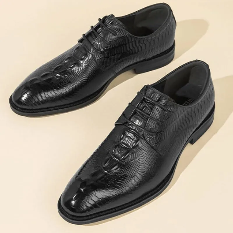 Men's Stylish Genuine Leather Lace-up Loafer Shoes Comfy Non Slip Durable Rubber Sole Formal Shoes Classic Men