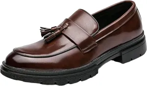 Mens Thick Sole Loafers Slip on Business Formal Loafers Non Slip Arch Support Leather Shoes for Men Waterproof Leather Shoes Comfortable Daily Work Shoe Casual Dress Shoe