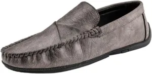 Men's Vegan Leather Loafers – Solid Color Driving Shoes with Stitching Details, Flexible, Lightweight, Anti-Slip Slip-On for Parties and Walking