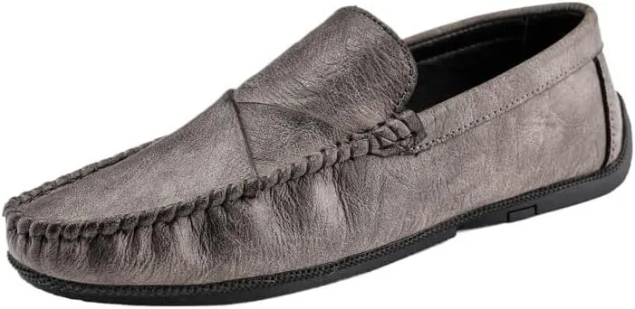 Men's Vegan Leather Loafers – Solid Color Driving Shoes with Stitching Details, Flexible, Lightweight, Anti-Slip Slip-On for Parties and Walking