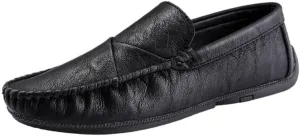 Men's Vegan Leather Loafers – Solid Color Driving Shoes with Stitching Details, Flexible, Lightweight, Anti-Slip Slip-On for Parties and Walking