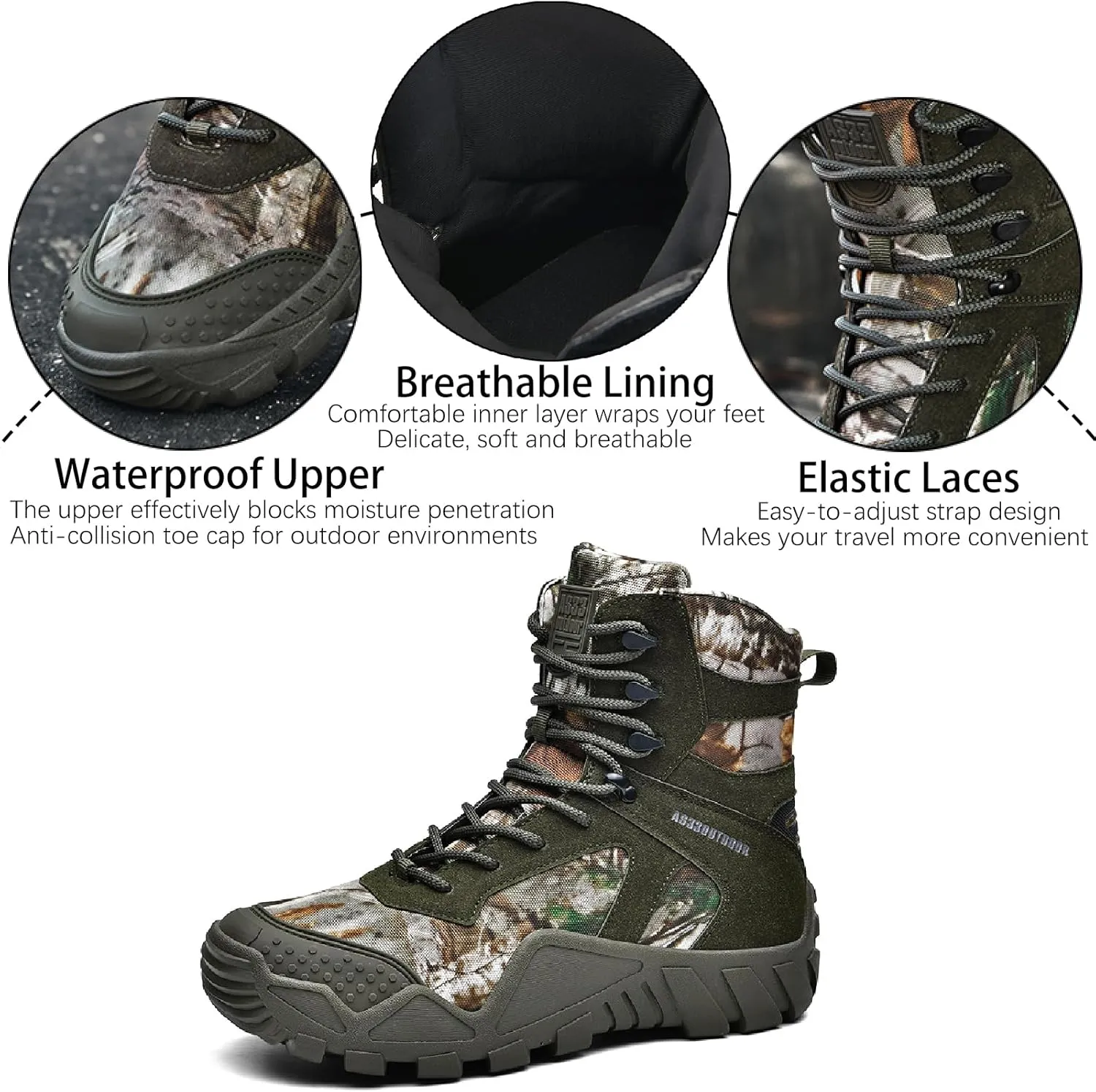 Men's Waterproof Military Tactical Boots Comfort Durable Leather Lace-Up Non-Slip Platform Hiking Boots Outdoor Motorcycle Combat Boots