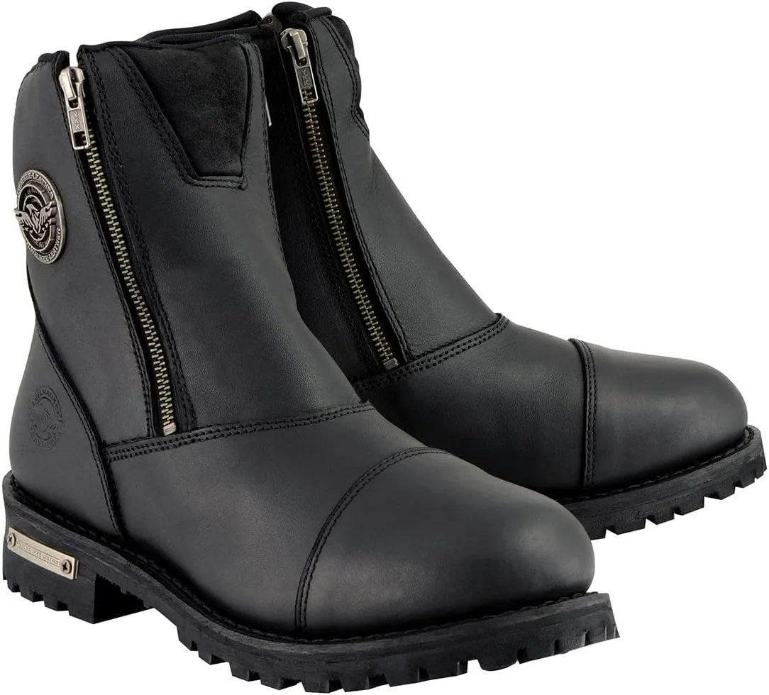 Milwaukee Leather Women's Black Premium Leather Double Sided Zipper Motorcycle Riding Boots MBL202-11