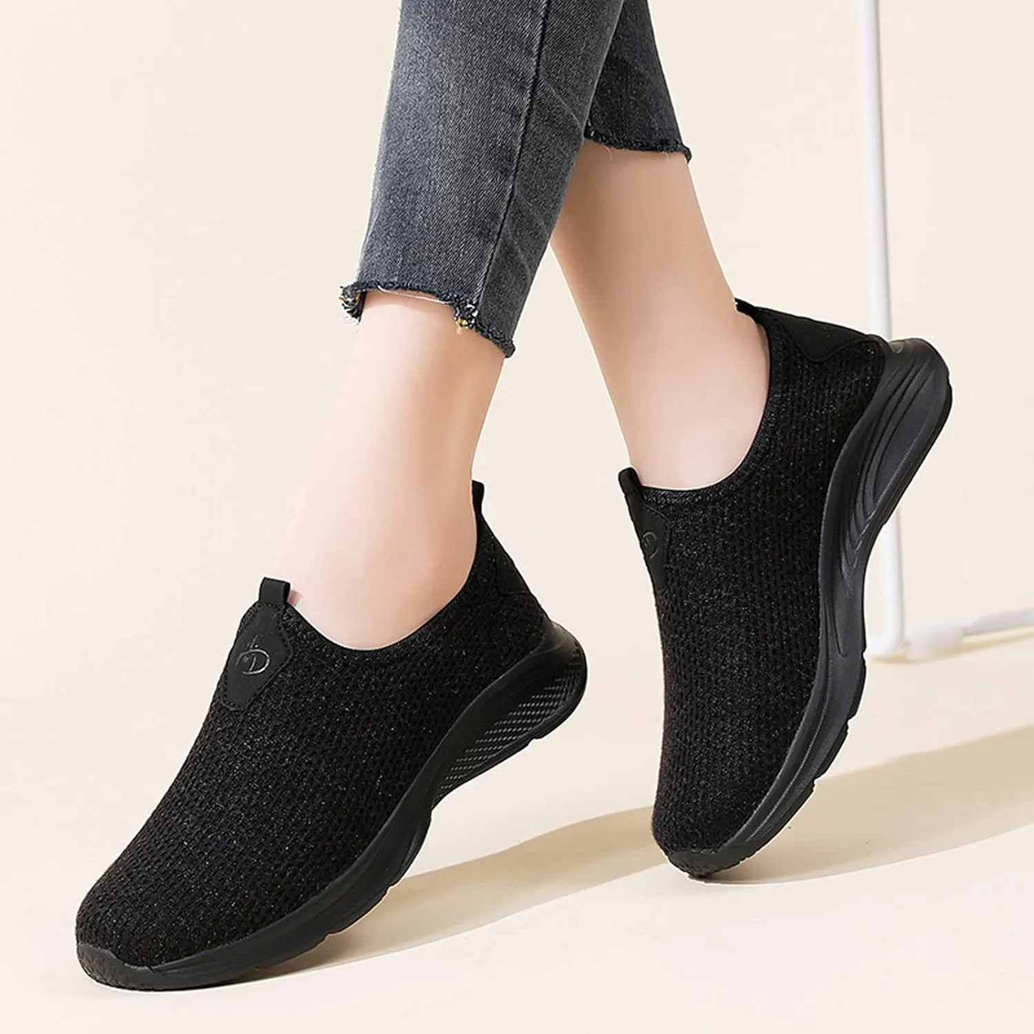 Mules for Women Flats Women's Fashion Sneakers Women Running Shoes Round Toe Flats Comfortable Men's Loafers & Slip-Ons Platform Sneakers for Women Black