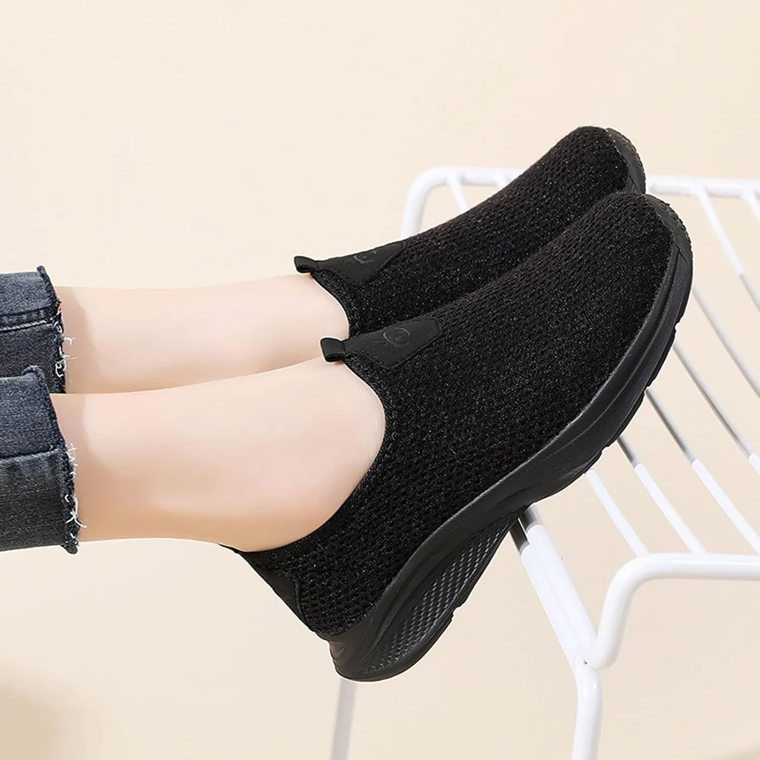Mules for Women Flats Women's Fashion Sneakers Women Running Shoes Round Toe Flats Comfortable Men's Loafers & Slip-Ons Platform Sneakers for Women Black