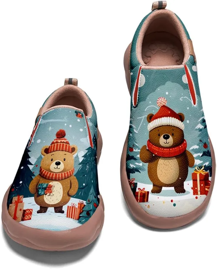 Onehorse Women's Comfortable Travel Shoes Walking Slip-Ons Casual Loafers Christmas Painted Sneakers