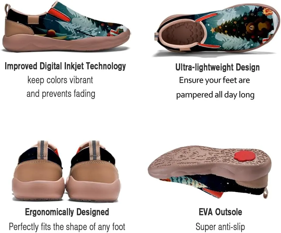 Onehorse Women's Comfortable Travel Shoes Walking Slip-Ons Casual Loafers Christmas Painted Sneakers