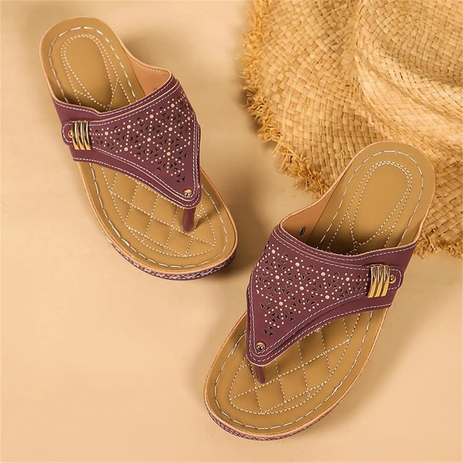 Orthopedic Sandals For Women 2025 Comfortable Walking Thong Flip Flops Low Wedge Orthotic Slides with Arch Support