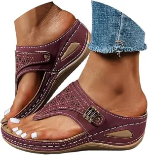Orthopedic Sandals For Women 2025 Comfortable Walking Thong Flip Flops Low Wedge Orthotic Slides with Arch Support