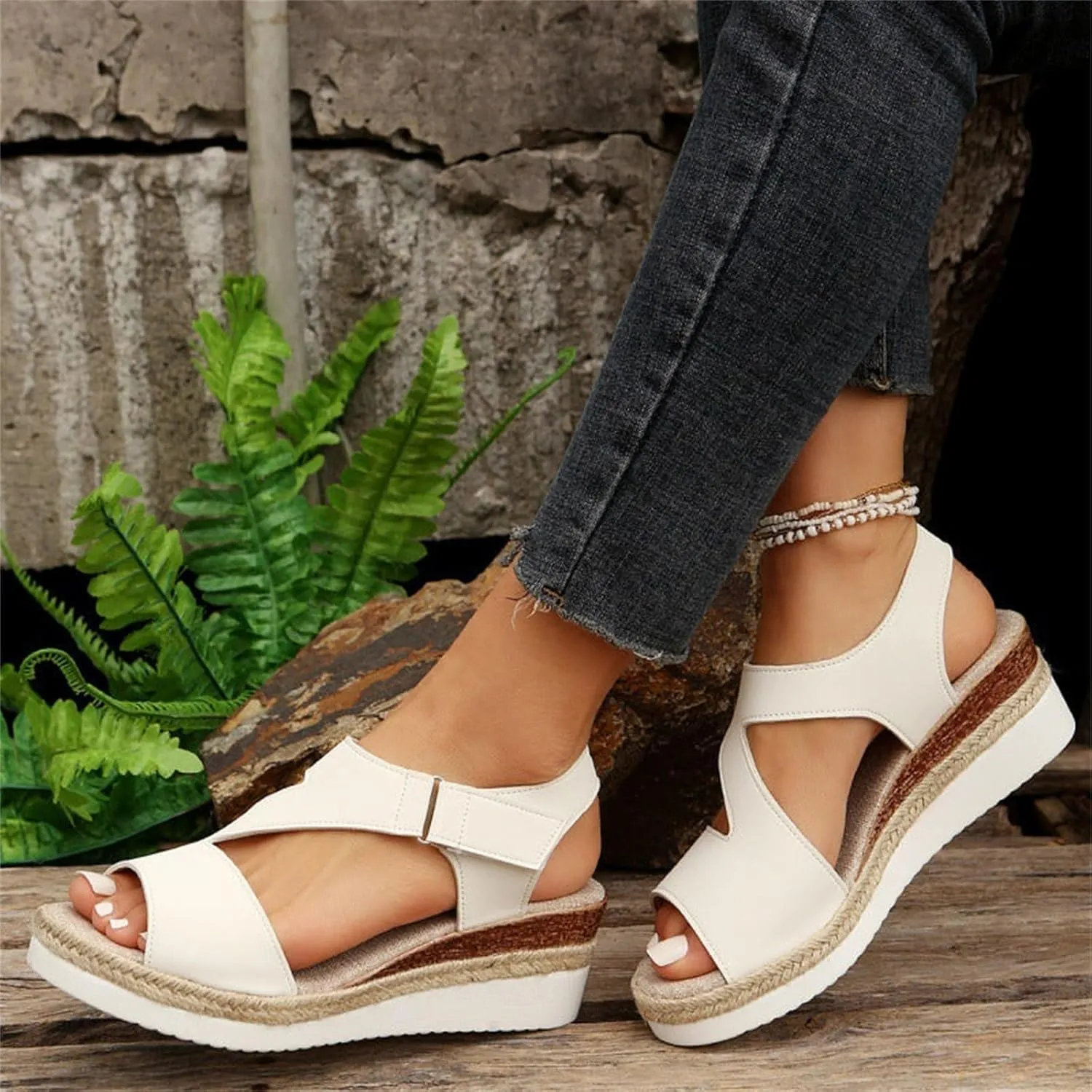Orthotic Sandals for Women Comfy Open Toe Sandals Wedge Sandals Summer Flat Wedge Heels Espadrilles Sandals Walking Shoes