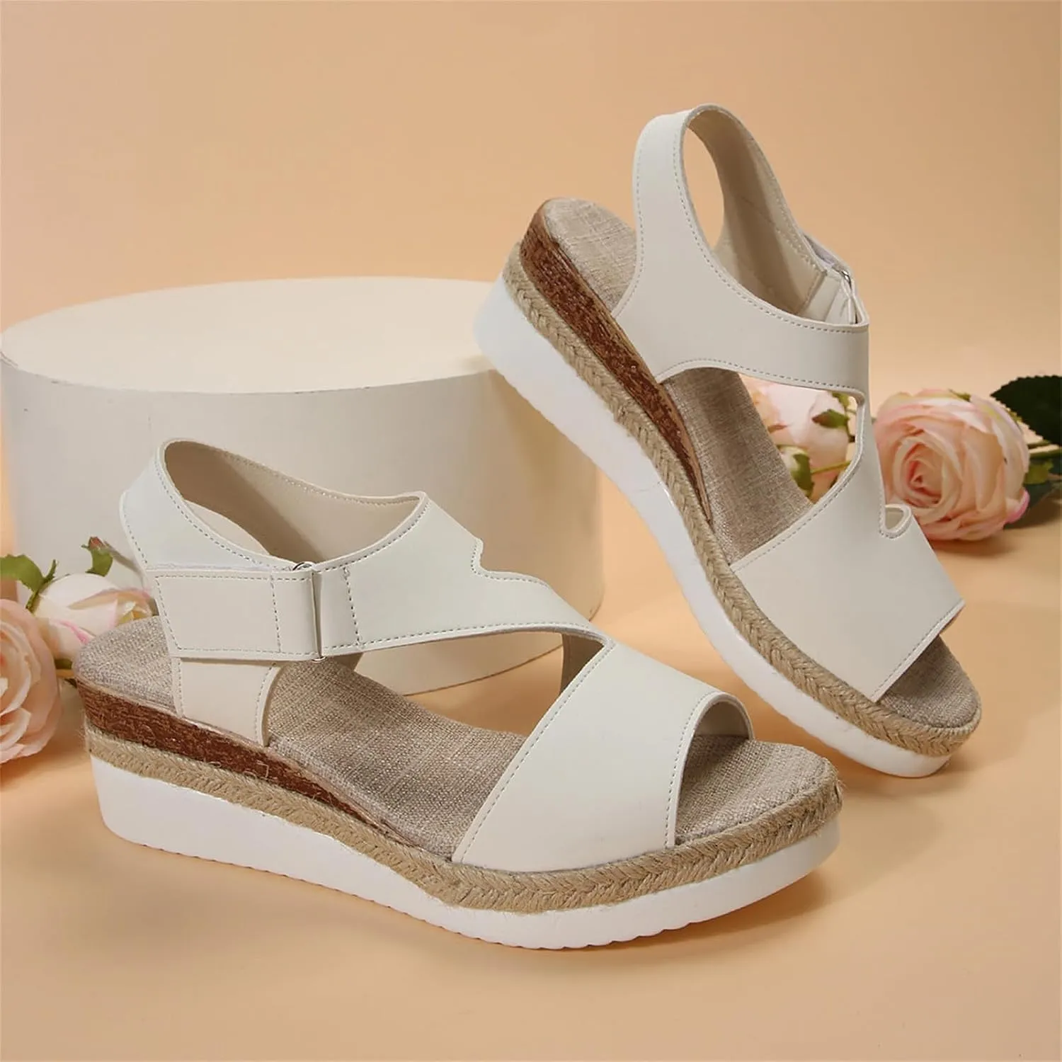 Orthotic Sandals for Women Comfy Open Toe Sandals Wedge Sandals Summer Flat Wedge Heels Espadrilles Sandals Walking Shoes