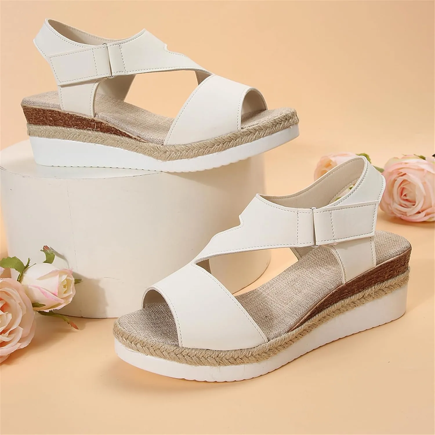 Orthotic Sandals for Women Comfy Open Toe Sandals Wedge Sandals Summer Flat Wedge Heels Espadrilles Sandals Walking Shoes