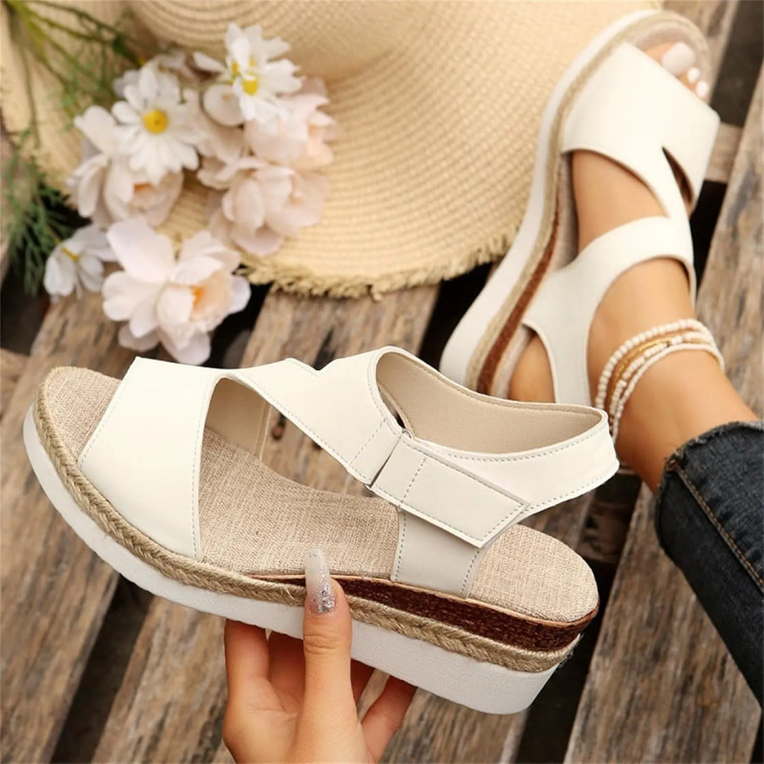 Orthotic Sandals for Women Comfy Open Toe Sandals Wedge Sandals Summer Flat Wedge Heels Espadrilles Sandals Walking Shoes