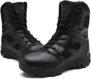 Outdoor Men's Tactical Military Combat Ankle Boots Water Resistant Lightweight Hiking Boots Work Boots, Zss8black, 8.5