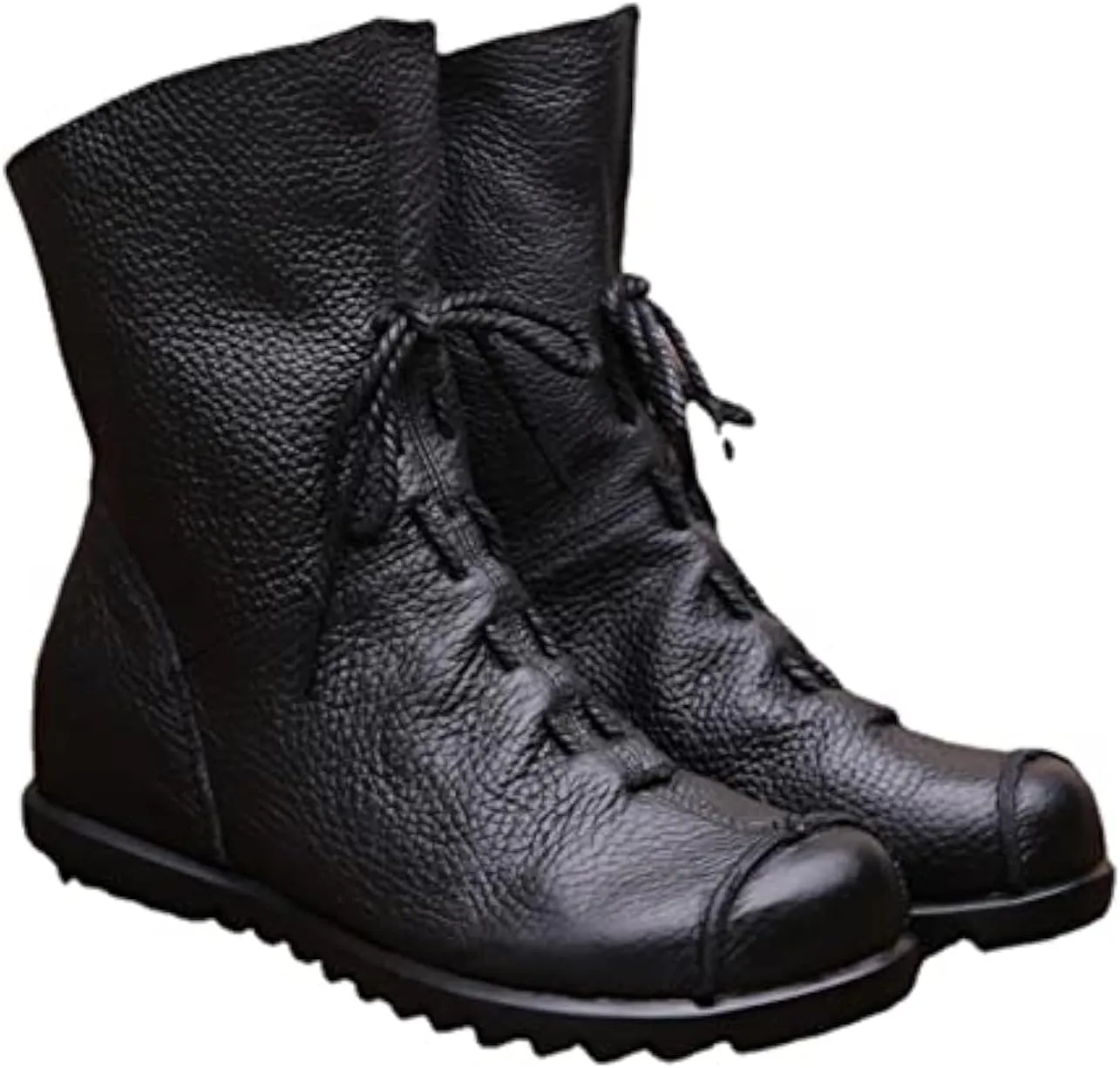 pearlzone Womens Genuine Leather Casual Soft Flat Boots,Renaissance Natural Leather Handmade Historical Shoes