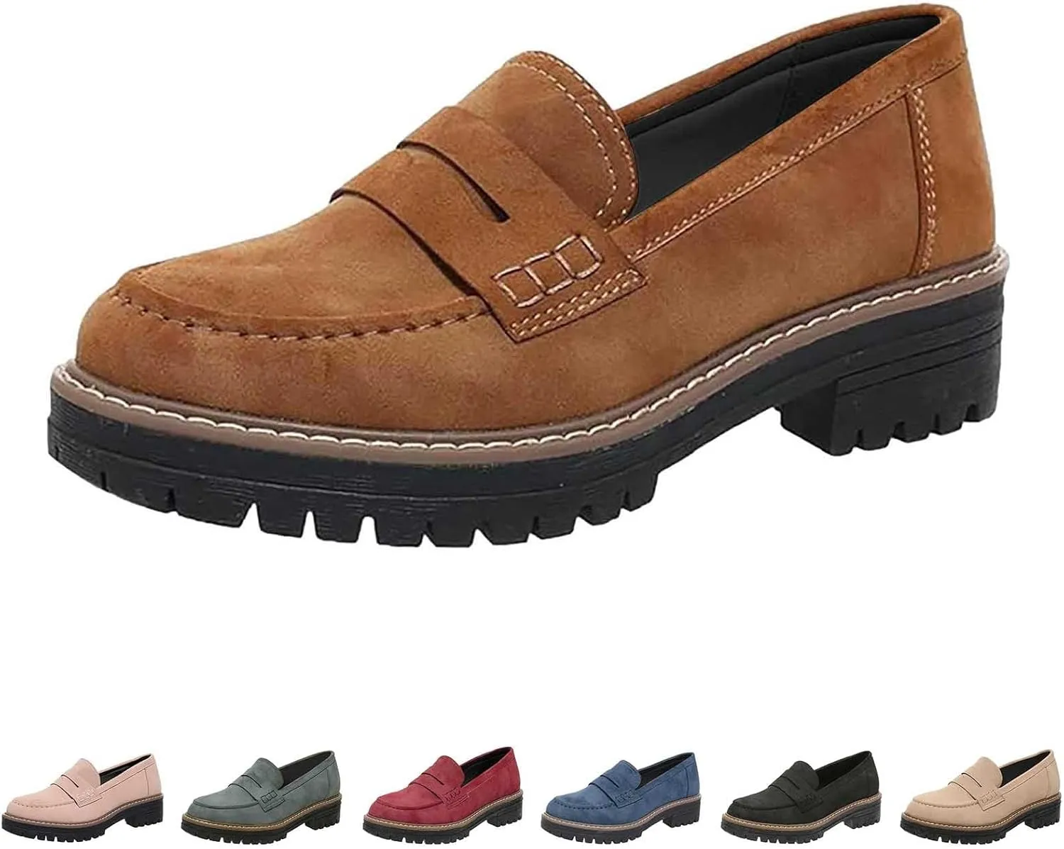 Platform Loafers for Women Comfort Slip On Loafers Casual Business Shoes Classic Fall Shoes Leather Penny Loafers