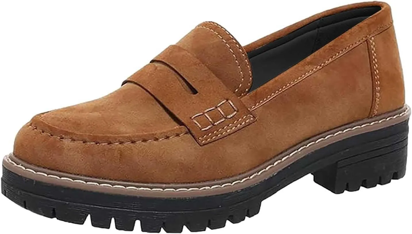 Platform Loafers for Women Comfort Slip On Loafers Casual Business Shoes Classic Fall Shoes Leather Penny Loafers