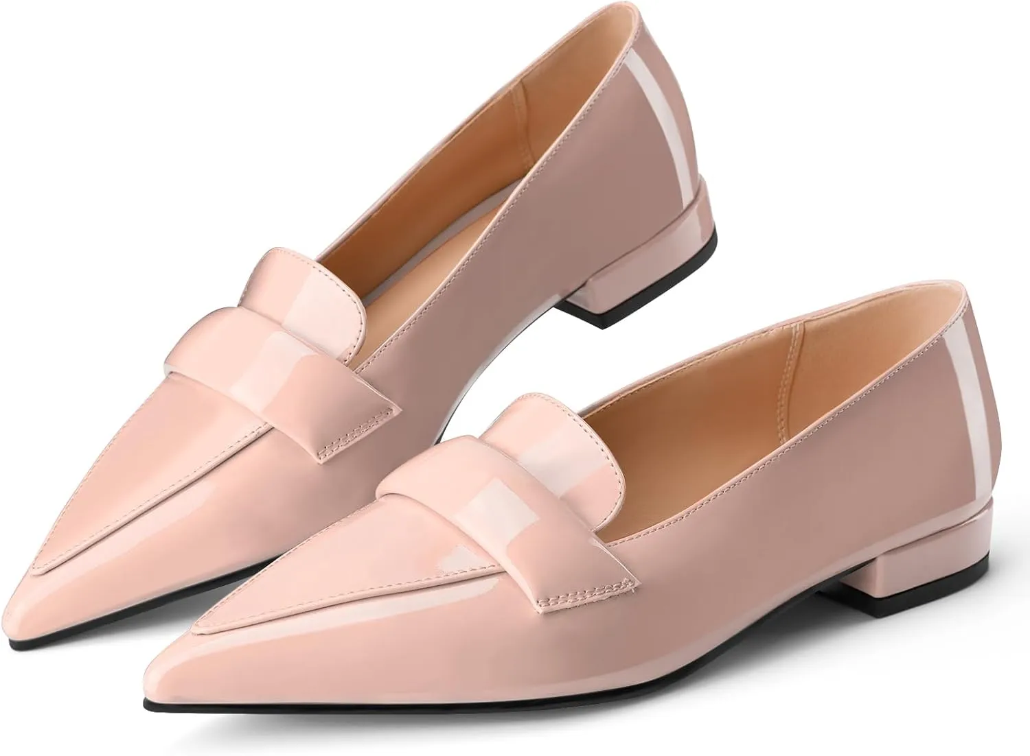 Pointed Toe Flats for Women Black Patent Leather Pointy Loafers Slip On Pumps Comfortable Elegant Dressy Shoes