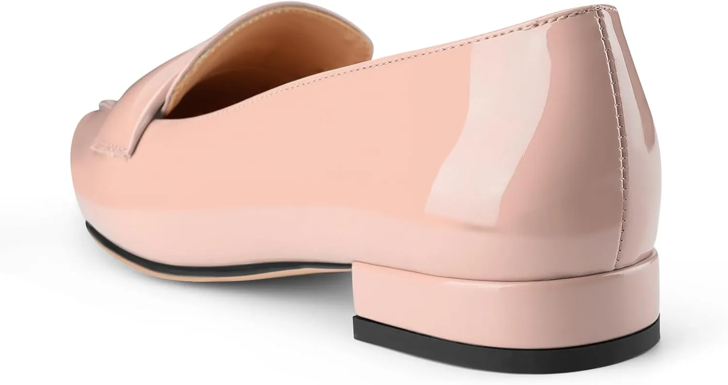 Pointed Toe Flats for Women Black Patent Leather Pointy Loafers Slip On Pumps Comfortable Elegant Dressy Shoes