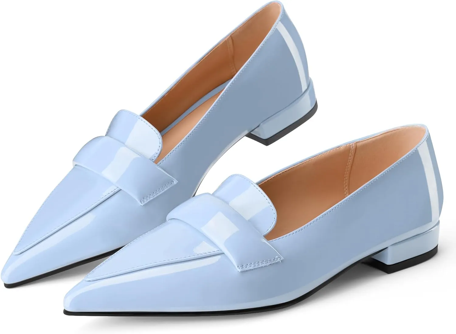 Pointed Toe Flats for Women Black Patent Leather Pointy Loafers Slip On Pumps Comfortable Elegant Dressy Shoes