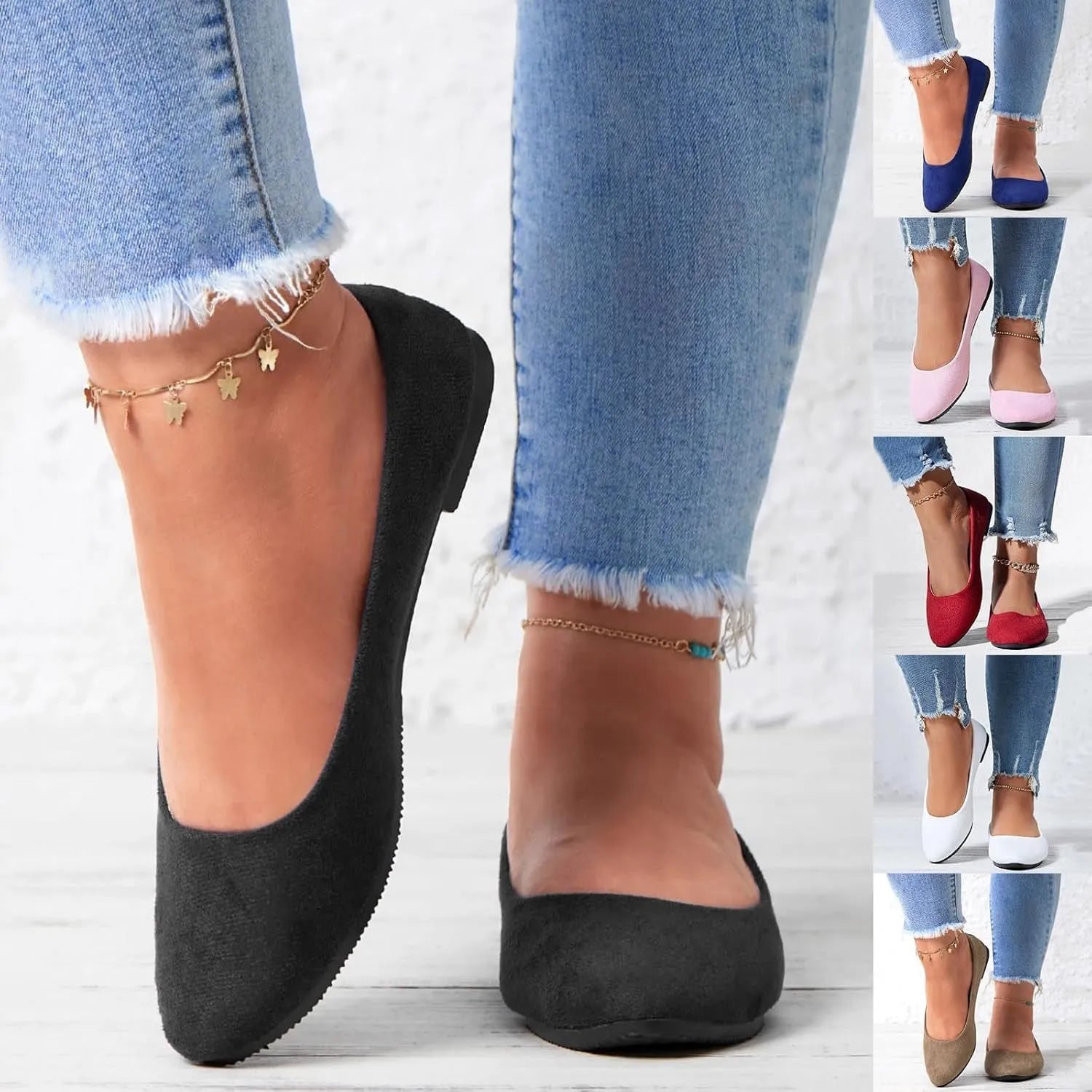 Pointed Toe Flats for Women Dressy Comfortable Ballet Flat Shoes Slip On Business Loafer Shoes Non Slip Flat Shoes