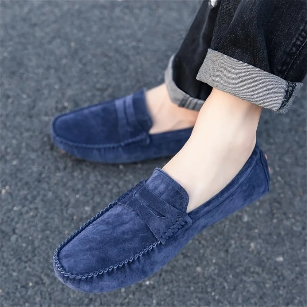 Round Toe PU Leather Loafers for Men Driving Loafers Flat Heel Comfortable Slip Resistant Casual Outdoor Slip-ons