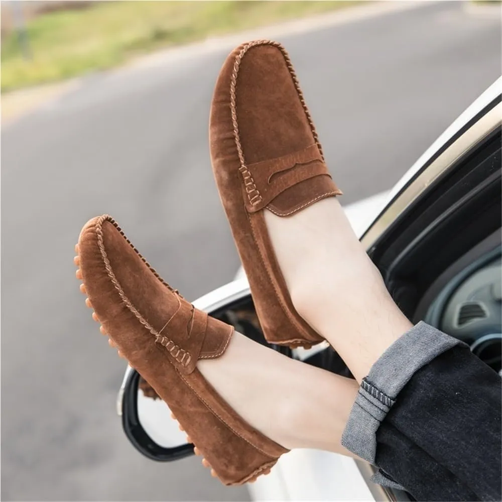 Round Toe PU Leather Loafers for Men Driving Loafers Flat Heel Comfortable Slip Resistant Casual Outdoor Slip-ons