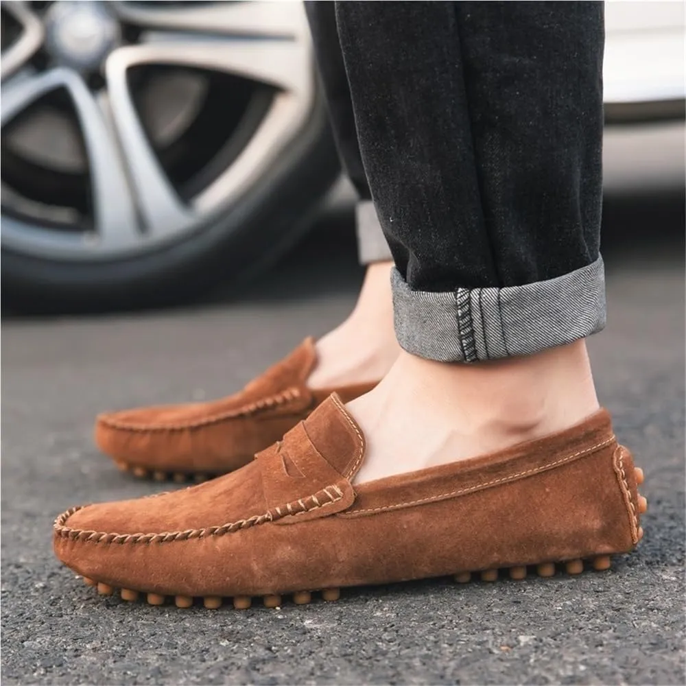 Round Toe PU Leather Loafers for Men Driving Loafers Flat Heel Comfortable Slip Resistant Casual Outdoor Slip-ons