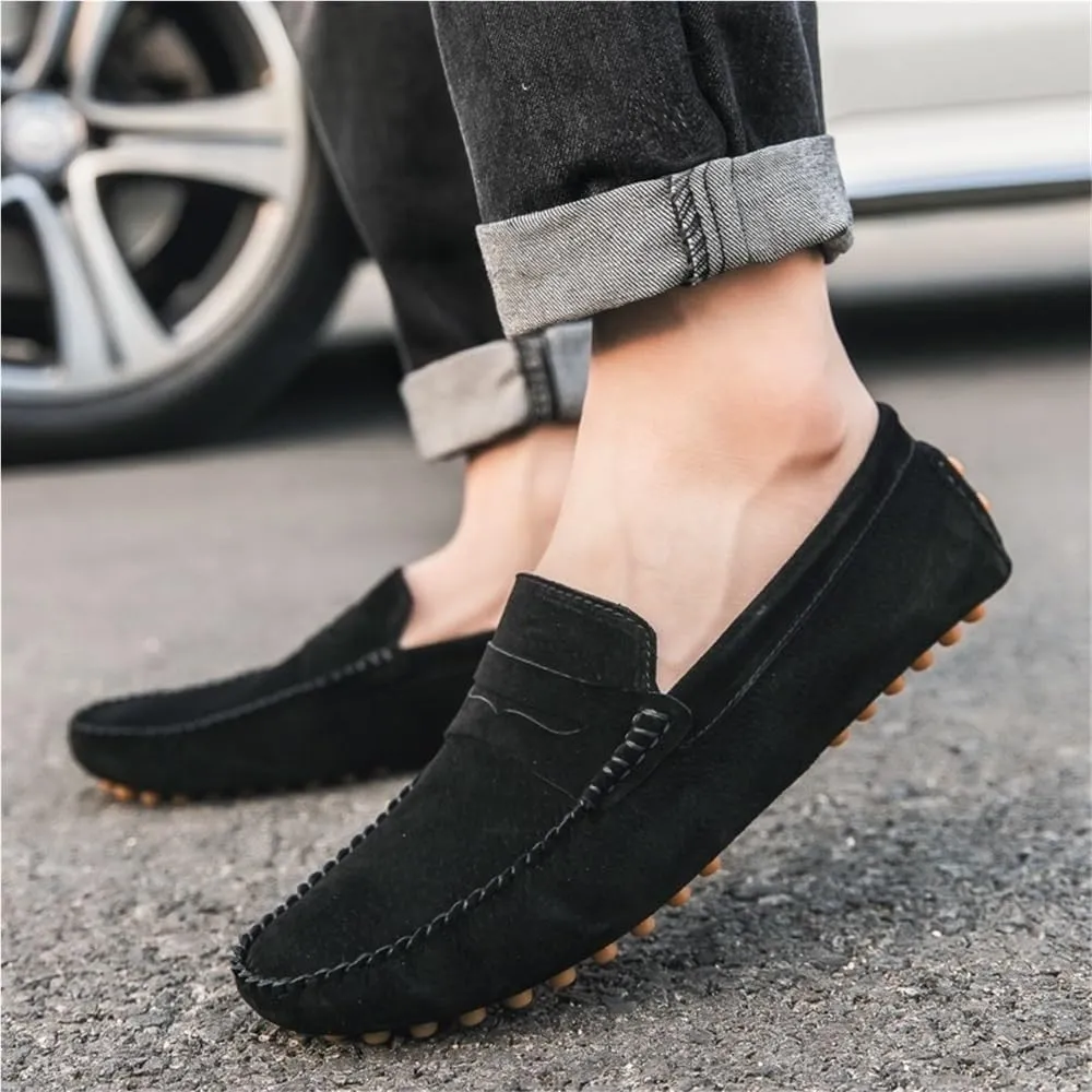 Round Toe PU Leather Loafers for Men Driving Loafers Flat Heel Comfortable Slip Resistant Casual Outdoor Slip-ons