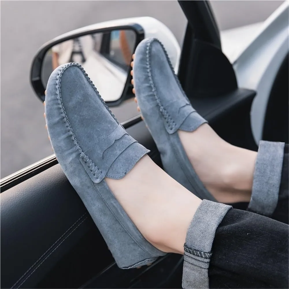 Round Toe PU Leather Loafers for Men Driving Loafers Flat Heel Comfortable Slip Resistant Casual Outdoor Slip-ons