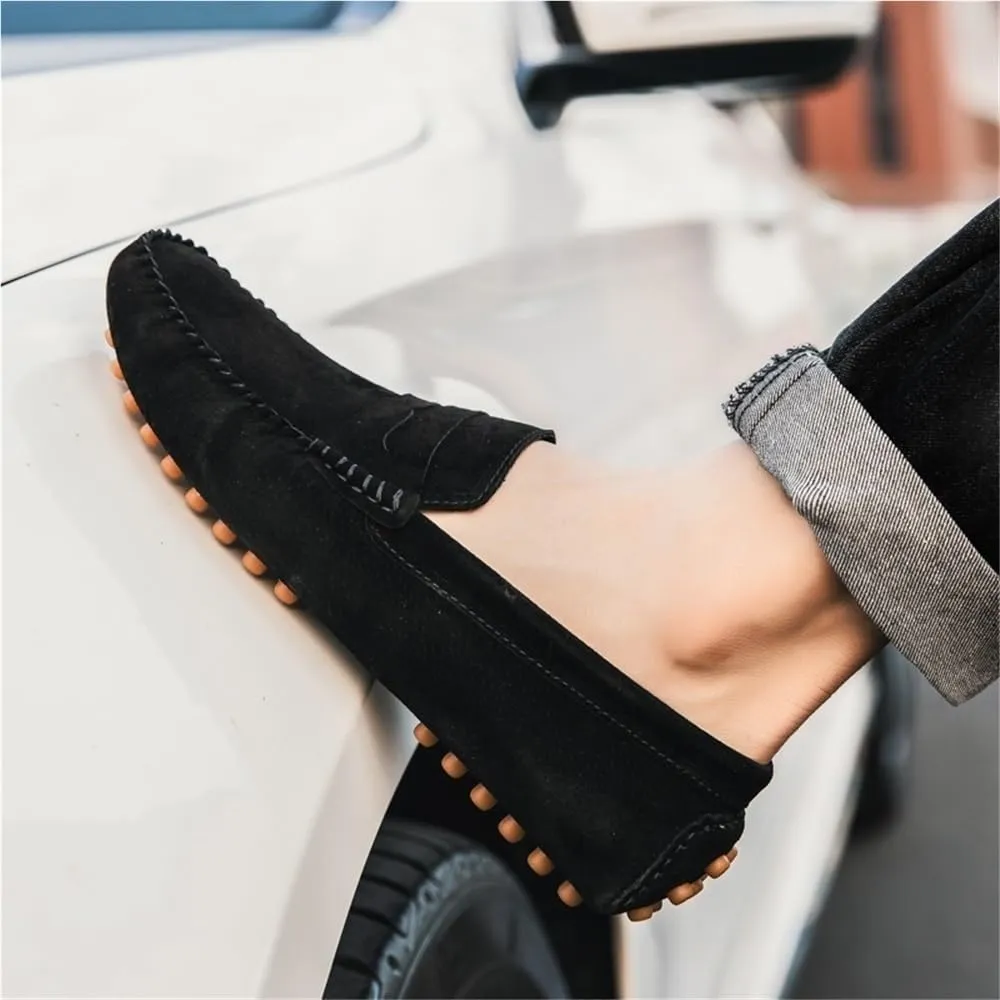 Round Toe PU Leather Loafers for Men Driving Loafers Flat Heel Comfortable Slip Resistant Casual Outdoor Slip-ons