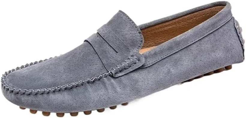 Round Toe PU Leather Loafers for Men Driving Loafers Flat Heel Comfortable Slip Resistant Casual Outdoor Slip-ons